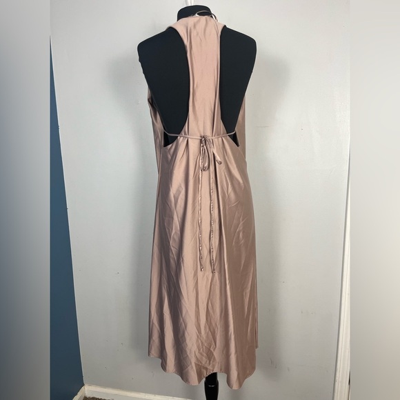 Zara taupe satin midi sleeveless dress v-neck razorback size medium - Picture 8 of 10
